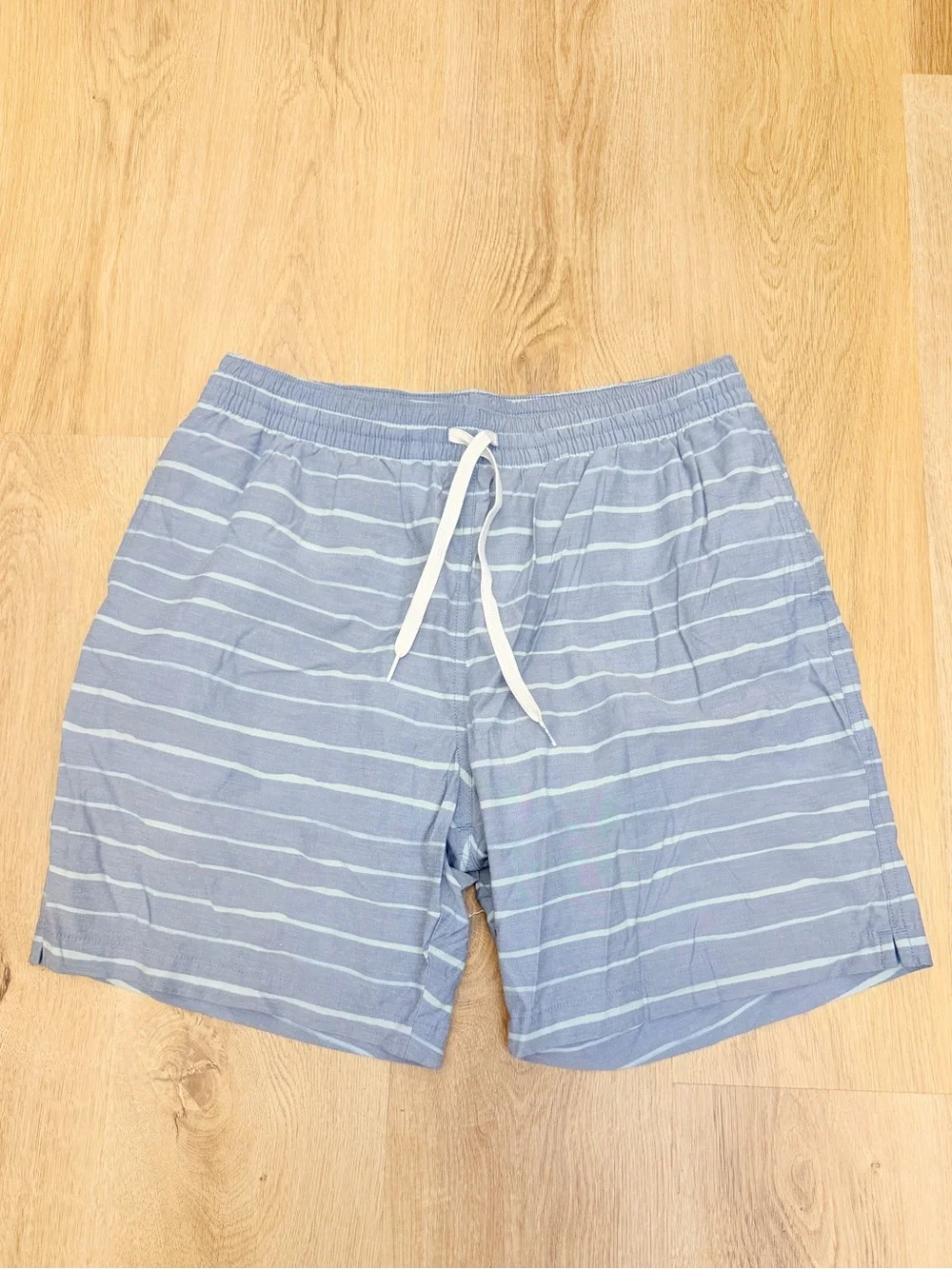 chubbies Light Blue and White Striped Swim Trunks